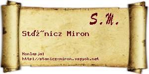 Stánicz Miron névjegykártya